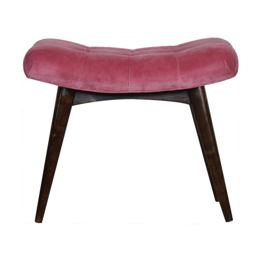 Nordic Pink Cotton Velvet Curved Bench