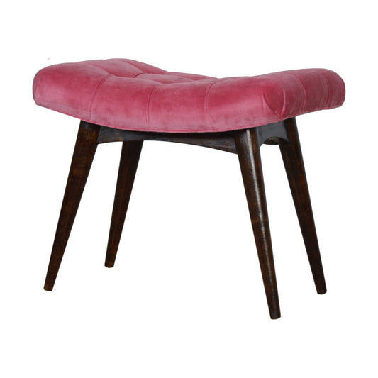 Nordic Pink Cotton Velvet Curved Bench