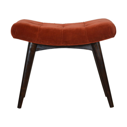 Nordic Brick Red Cotton Velvet Curved Bench