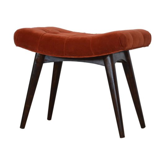 Nordic Brick Red Cotton Velvet Curved Bench
