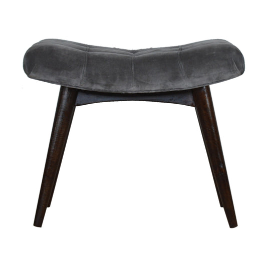 Nordic Grey Cotton Velvet Curved Bench