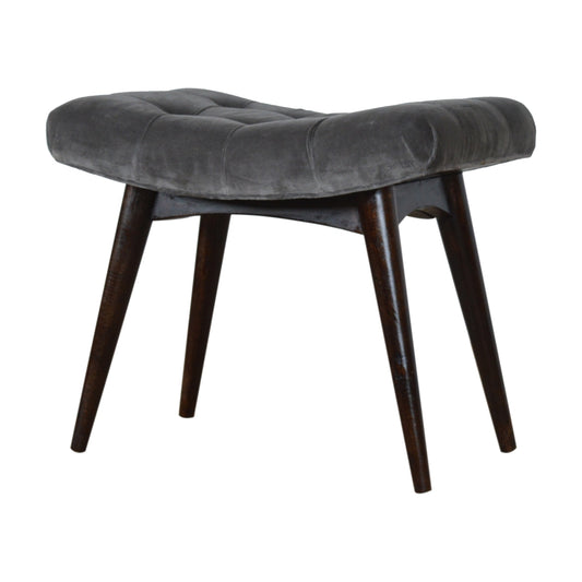 Nordic Grey Cotton Velvet Curved Bench