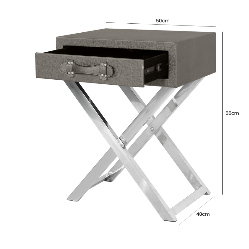 Pete Stainless Steel Faux Leather 1 Drawer End Table