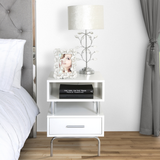 Vicky White and Chrome Bedside Table