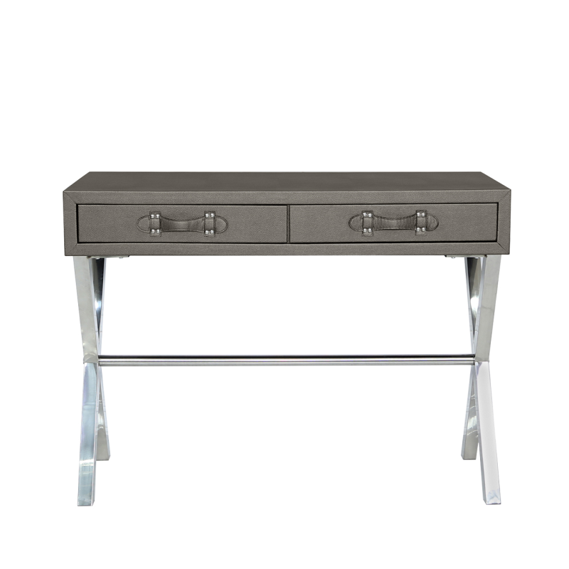 Pete Stainless Steel Faux Leather 2 Drawer Console Table