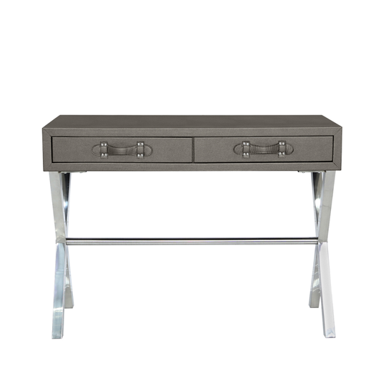 Pete Stainless Steel Faux Leather 2 Drawer Console Table