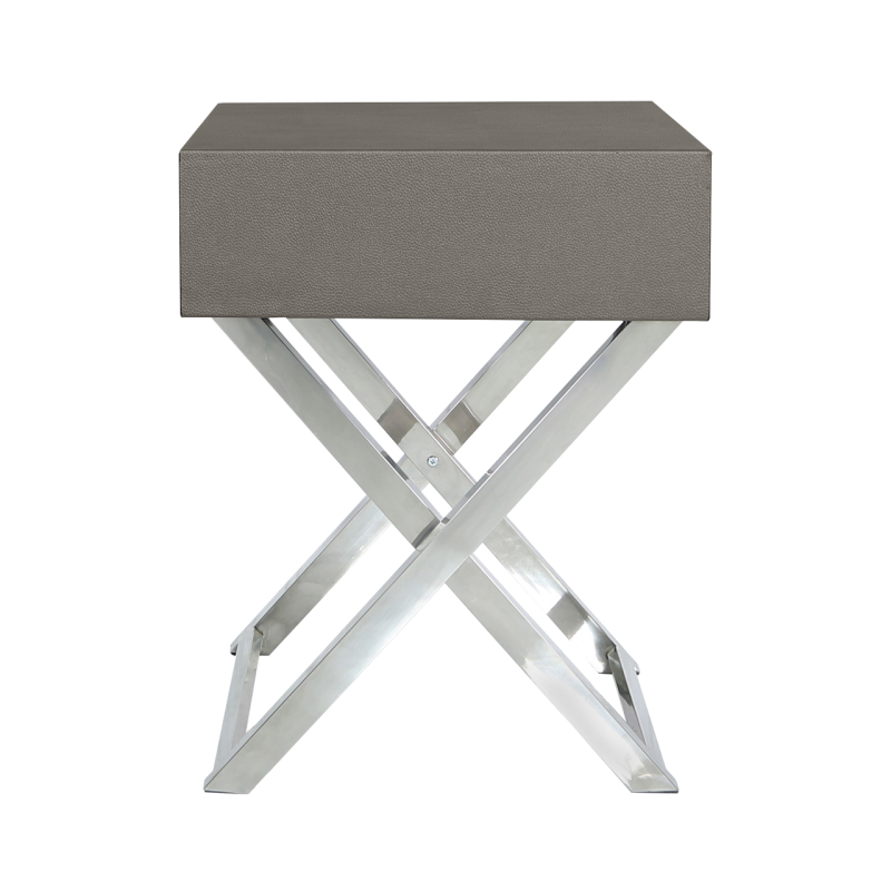 Pete Stainless Steel Faux Leather 1 Drawer End Table