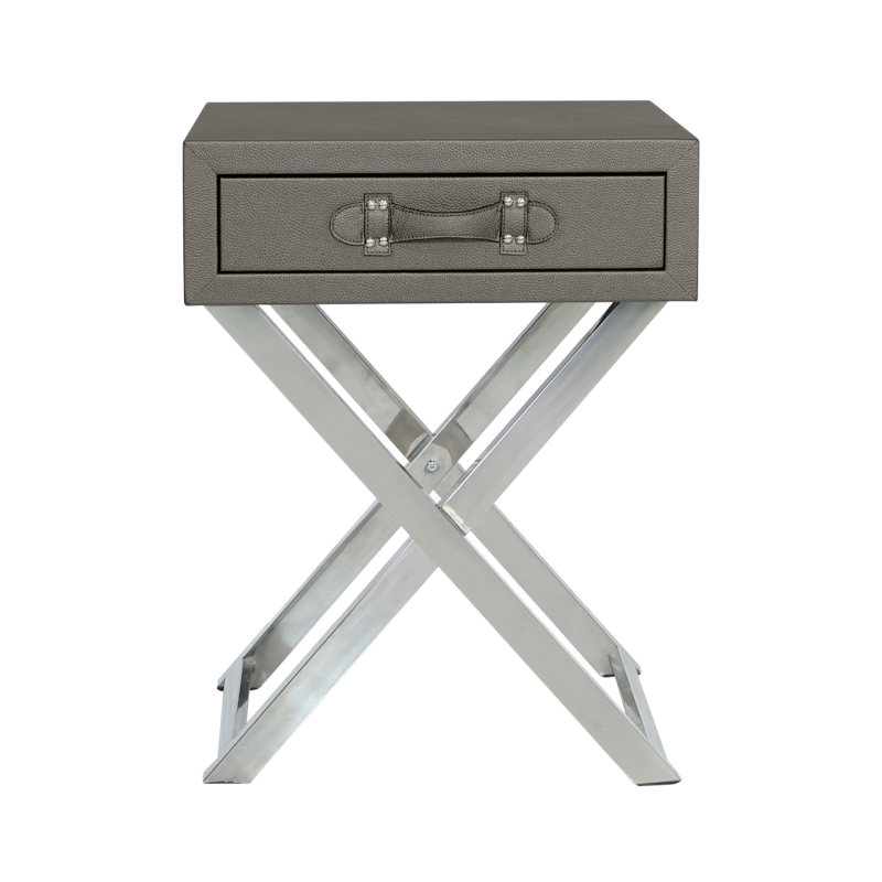 Pete Stainless Steel Faux Leather 1 Drawer End Table