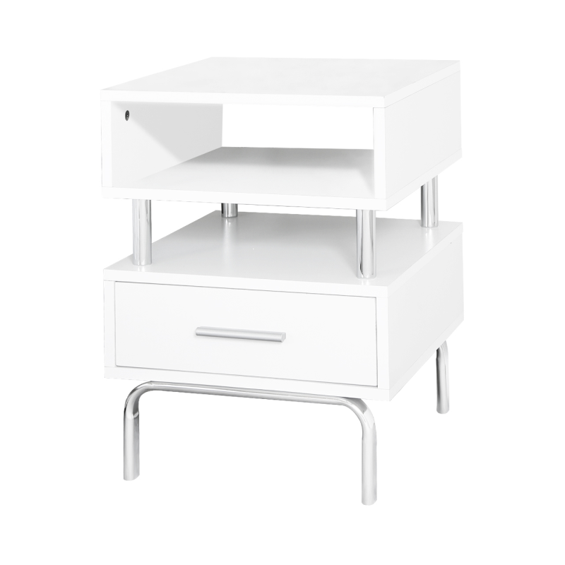 Vicky White and Chrome Bedside Table