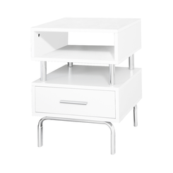 Vicky White and Chrome Bedside Table