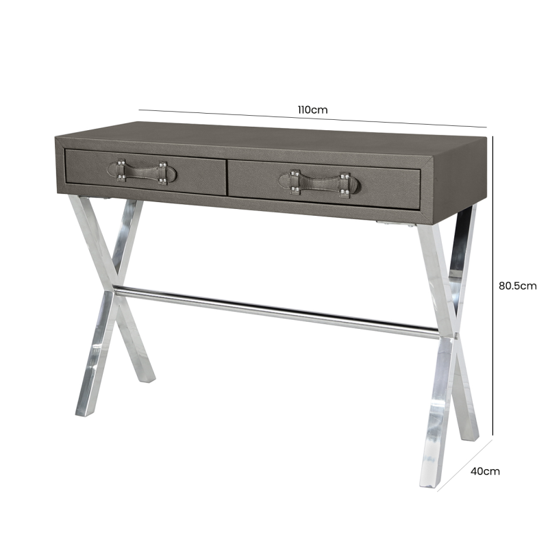 Pete Stainless Steel Faux Leather 2 Drawer Console Table