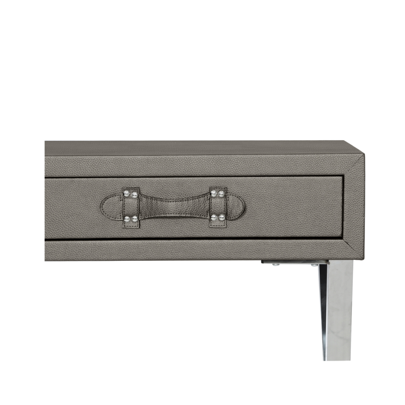 Pete Stainless Steel Faux Leather 2 Drawer Console Table