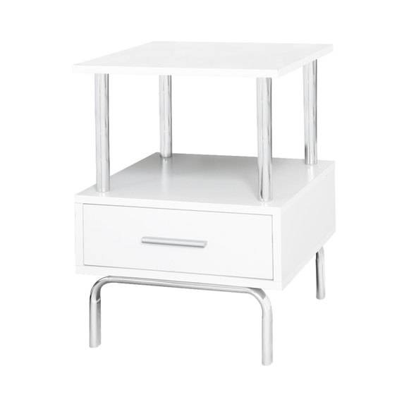 Charly White and Chrome Bedside Table