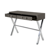 Pete Stainless Steel Faux Leather 2 Drawer Console Table